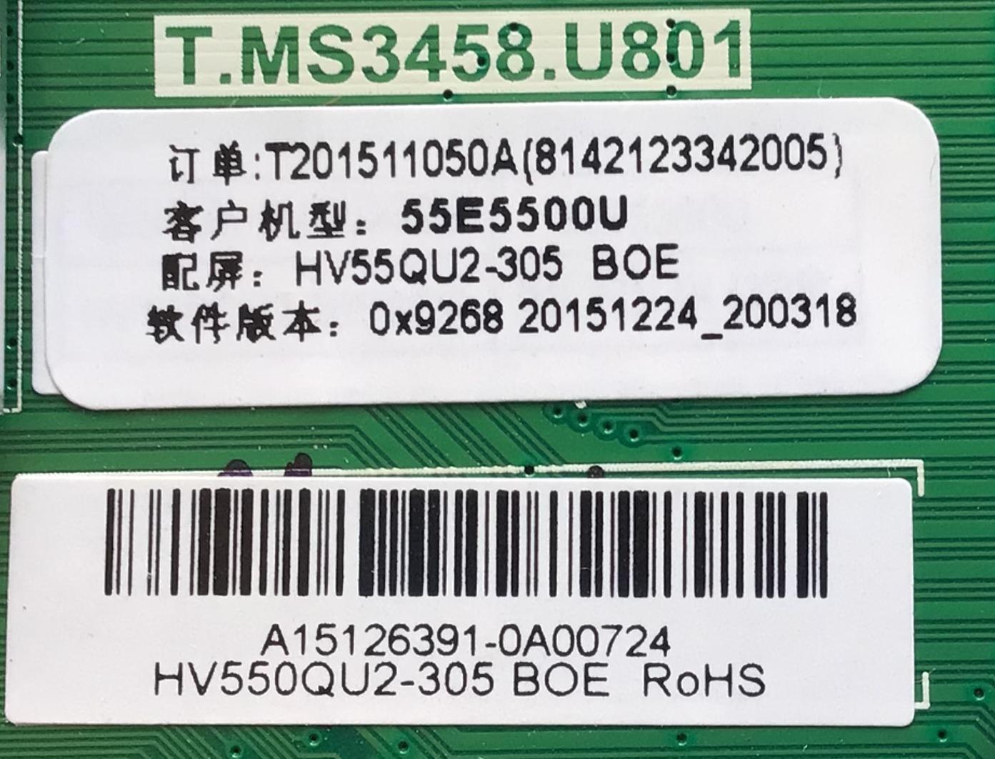 MAIN PARA TV HAIER NUMERO DE PARTE T201511050A / T.MS3458.U801 / 8142123342005 / A15126391-0A00724 / HV550QU2-305 / PANEL CN55GK725  / MODELO 55E5500U - Imagen 2